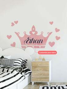 1pc Customized Crown Wall Decal With Your Name, Available In Purple, Pink, Orange, Suitable For Kids Bedroom, Girls Room Decoration, Easy To Apply Peel And Stick Mural Gifts Birthday Graduation