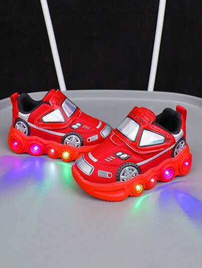 1 Pair Boys Cartoon Car Light-Up Comfortable Versatile Casual Sports Shoes
