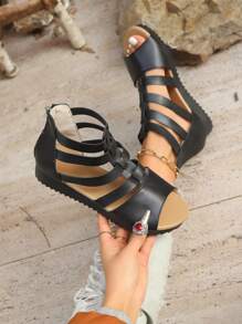 Sandalias romanas con estilo bohemio y cremallera en la espalda para mujer