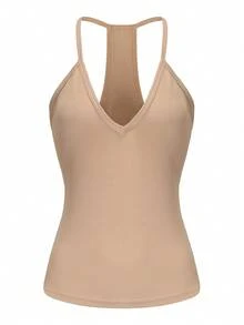 Camiseta de tirantes finos y cuello de barca para mujer, de ajuste ceñido, de costilla, básica sólida, para hacer ejercicio, tipo camiseta corta