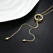 1st Modieuze Geometrische Ronde Lange Trui Ketting met Strass