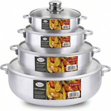 Juego de 8 piezas de Caldero de Aluminio Alpine Cuisine, ollas de cocción con tapa antiadherentes y duraderas, vajilla holandesa versátil para cocinar en el hogar todos los días - Tapa de vidrio - Ver 1