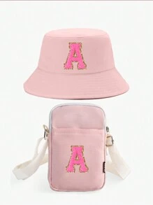 2pcs/Set Kids 26 Letter Bucket Hat & Bag Set, Suitable For Boys And Girls Daily Outing Fashion Matching, Perfect Gift, Spring & Summer - Pink - View 88