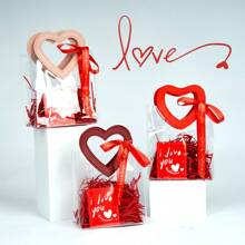 TIMBLESSING 1pc Transparent Heart-Shaped Gift Bag With Card, Red Raffia Paper, And Red LOVE Ribbon, Suitable For Valentine's Day, Parties, Couples, Ladies, And Gift Exchanges,Birthday,Bride,Wedding - Multicolor - View 8