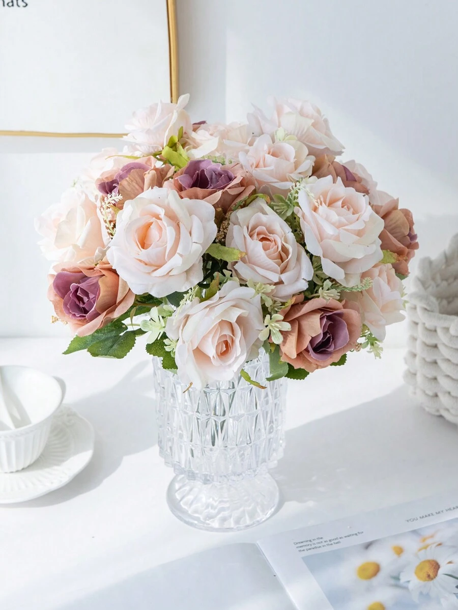 1 件/4 件浪漫丝绸玫瑰和牡丹花束人造花中心装饰塑料花手持插花适用于婚礼/家居/卧室/客厅/餐桌装饰/新娘花束/母亲节 - 彩色 - 查看 1