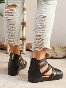 Sandalias romanas con estilo bohemio y cremallera en la espalda para mujer