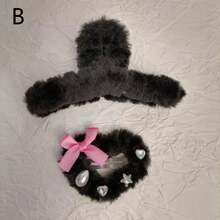 1 Set Cute Plush Claw Hair Clips, Fluffy Hair Clips, Hair Accessories, Hair Claw For Ponytail, Cute Plush Star & Bow Hair Clips, Bangs Clips, Hair Barrettes For Autumn/Winter - Multicolor - View 12