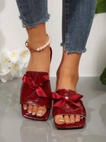 2025 Women's Summer New Open Toe Bowknot Hollow Slip On Sandals, Solid Color Casual Sandals