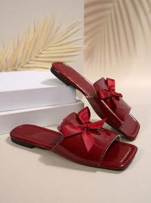 2025 Women's Summer New Open Toe Bowknot Hollow Slip On Sandals, Solid Color Casual Sandals
