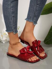 2025 Women's Summer New Open Toe Bowknot Hollow Slip On Sandals, Solid Color Casual Sandals