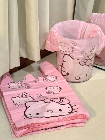 Sanrio 50PCS/Set Hello Kitty Cartoon Pink Design Multipurpose Disposable Trash Bags - Durable PET Material, Ideal For Living Room, Bedroom, Bathroom, And Kitchen Use, Perfect Gift And Storage Solution With Cute Design,Large/Medium/Small Cartoon Cute Cleaning Bag, Kawaii Desktop Garbage Bag, Home Office Kitchen Garbage Can, Plastic Garbage Outdoor Camping Storage Bag