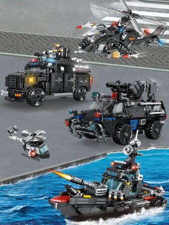 Swat Police Series Armored Vehicle Building Blocks With Policeman Bricks Truck Ship Car City Construction Toys Gift