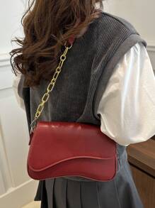 Bolso bandolera mínimo de un solo color con solapa, bolso bandolera clásico con textura para mujeres