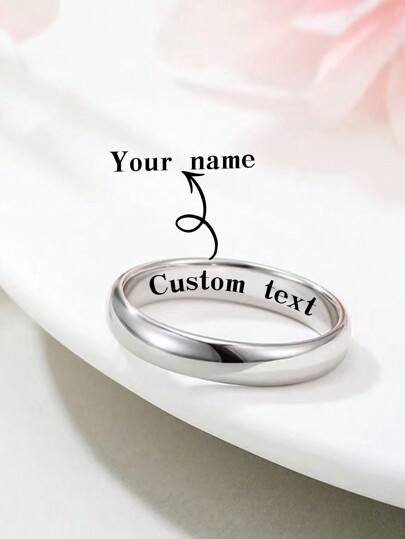 1 Piece Of Fashion Stainless Steel Simple Ring Couple Customized Text Ring For Men And Women's Daily Use, Holiday Date Gift, Silver, Simple, Casual, Custom, Ideal Gifts For Her, Her, Friends, For Graduation, For Prom, For Party, School Supplies, Back To School, For Teacher Gifts, For Dorm Rooms, For Teacher, For Boys And Girls, For Teenagers, Junior High School Students, Middle School Students, High School Senior High School Students, College Students, University Students, Freshman, Sophomore, Underclassmen, Chic Autumn, Utilitarian Chic, Delicate Romance, Look Glamour