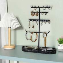 Jewelry Rack,Earring Holder,Ear Stud Holder With Wooden Tray,Jewelry Organizer Holder For Earrings Necklaces Bracelets Watches And Rings,Earring Display Stand Valentine's Day - Multicolor - View 9