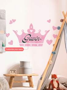 1pc Customized Crown Wall Decal With Your Name, Available In Purple, Pink, Orange, Suitable For Kids Bedroom, Girls Room Decoration, Easy To Apply Peel And Stick Mural Gifts Birthday Graduation