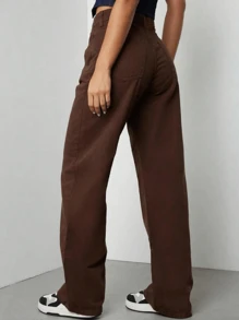 Women's Wide Leg High Waisted Jeans With Butt Lifting Pant - 棕色 - 查看 2