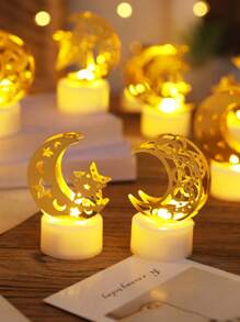 1/2/3pcs Creative Metal Star Moon Accessories Decoration Electronic Candle Light, Indoor Decorative Starry Moon Night Light,Indoor Birthday, Party, Festival, Wedding Decoration Candle Light Including Battery, Flameless Candle Lights - ánh sáng ấm áp - Xem 8