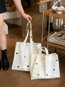 50 piezas de bolsas de regalo de plástico reforzado, bolsas de regalo para el Día de San Valentín, bolsas de regalo simples rosas, ligeras, portátiles con estampado de lunares rosas y blancos, de gran capacidad, bolsas para regalos de Año Nuevo, boda, compras, cumpleaños, bolsas para fiestas