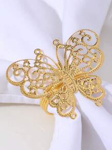 1pc Alloy Enamel Gorgeous Butterfly Napkin Ring, Tabletop Decor Napkin Holder For Dining Table, Holiday, Party, Hotel, Restaurant, Wedding, Gold Color