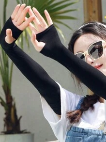 2 Pairs Solid Color Ice Silk Arm Sleeves, Summer Cooling Sun Protection For Outdoor Activities Like Running, Fishing And Halloween - 黑色 - 查看 1