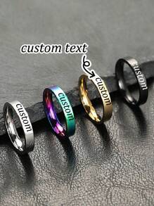 1pc Customized Minimalist Handwritten Text Stainless Steel 4mm Wide Ring, Engraved Anniversary, Gift For Lover, Family, Festival