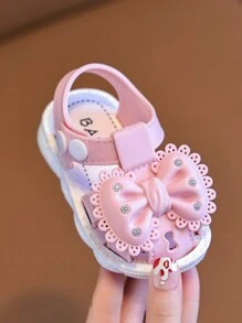 1 双女婴凉鞋，可爱蝴蝶结设计室内家居拖鞋，适合夏季