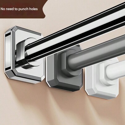 Adjustable Tension Rod - Stainless Steel Material With Plastic Ends, Easy No-Drill Installation, Suitable For Garment Storage And Shower Curtain - Available In Silver, Black, White, Gray Bedroom, Organizer, Home Storage