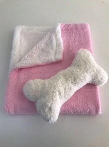 Pet Sherpa Blanket + Bone-Shaped Pillow Kit - Rusty Rose - View 2