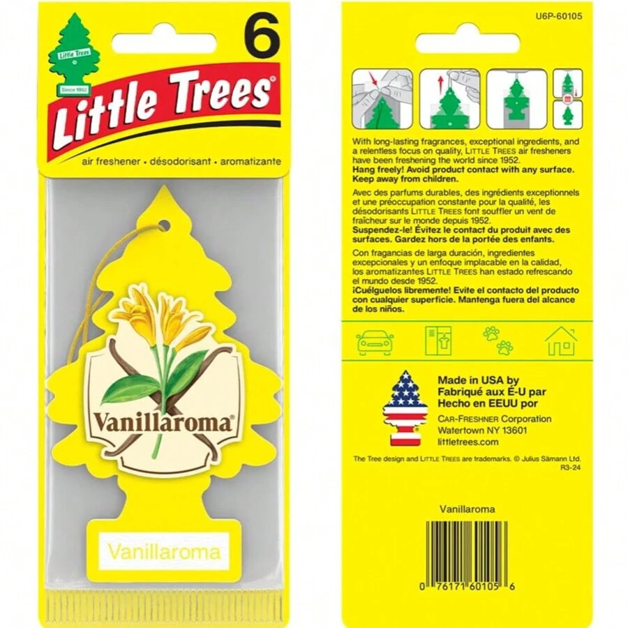LITTLE TREES Air Fresheners Car Air Freshener. Hanging Tree Provides Long Lasting Scent For Auto Or Home. Vanillaroma, Pack Of 6 - Nhiều màu - Xem 1