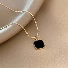 Popular Black Square 18K Titanium Steel Pendant Clavicle Chain Versatile Style High-End Light Luxury - Vàng - Xem 6
