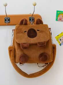 Multi-Use Fluffy Bag, Girl's Shoulder Sweet Student Backpack, Autumn And Winter Popular Capybara Cartoon Double-Shoulder - Brown - View 6