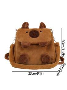 Multi-Use Fluffy Bag, Girl's Shoulder Sweet Student Backpack, Autumn And Winter Popular Capybara Cartoon Double-Shoulder - Brown - View 9