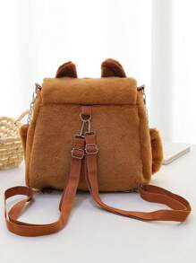 Multi-Use Fluffy Bag, Girl's Shoulder Sweet Student Backpack, Autumn And Winter Popular Capybara Cartoon Double-Shoulder - Brown - View 4