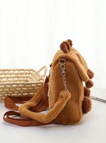 Multi-Use Fluffy Bag, Girl's Shoulder Sweet Student Backpack, Autumn And Winter Popular Capybara Cartoon Double-Shoulder - Brown - View 3