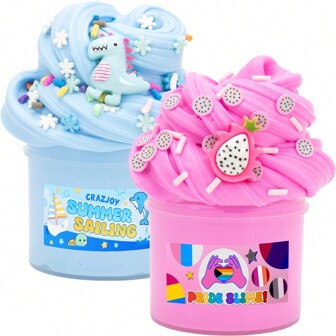 DIY Soft Fluffy Butter Slime Kit With Dinosaurs Charms - Super Stretchy Scented Slime Putty Prizes For Kids, Ideal Christmas Gift Sensory Toy Party Favor