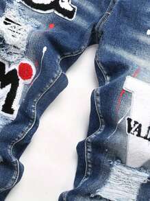 青少年男孩时尚破洞牛仔裤