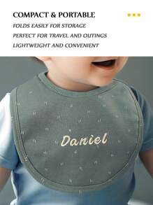 [Customized Item] 1pc Personalized Printed Baby Bib, Snap Button Soft Absorbent Baby Drool Bib, Children Feeding Bib, Breathable Skin-Friendly, Strong Absorbency, Exclusive Customized Embroidered Name, Newborn Gift, Christmas, Halloween, New Year Gift - Multicolor - View 11