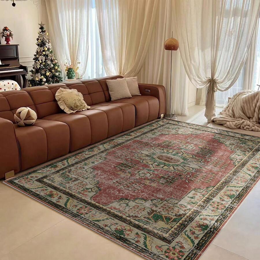 1 pieza, Alfombra vintage hecha a mano, Alfombra de área europea, Adecuada para sala de estar, comedor, dormitorio y felpudo, Resistente al desgaste y antideslizante, Lavable a máquina, Decoración de habitación, Regalo del Día de la Mujer, Cumpleaños, Novio, Novia, Decoración del hogar, baño, Alfombra de puerta de verano