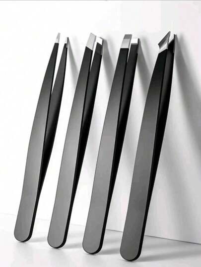4Pcs Precision Tweezers Set For Eyebrows, Professional Stainless Steel Tweezers For Eyebrows - Great Precision For Facial Hair, Splinter And Ingrown Hair Removal Eyebrow Trimmers Hair Removal, Face Hair Removal, Hair Trimmer, Hair Trimmer, Barber Supplies, Haircut, Bag, Organizer, Storage, Hair Accessories
