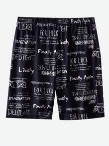 Set de 3 pantalones cortos casuales y holgados con estampado de letras de dibujos animados para hombres, pantalones ligeros para usar en casa, pantalones cortos de dormir de verano