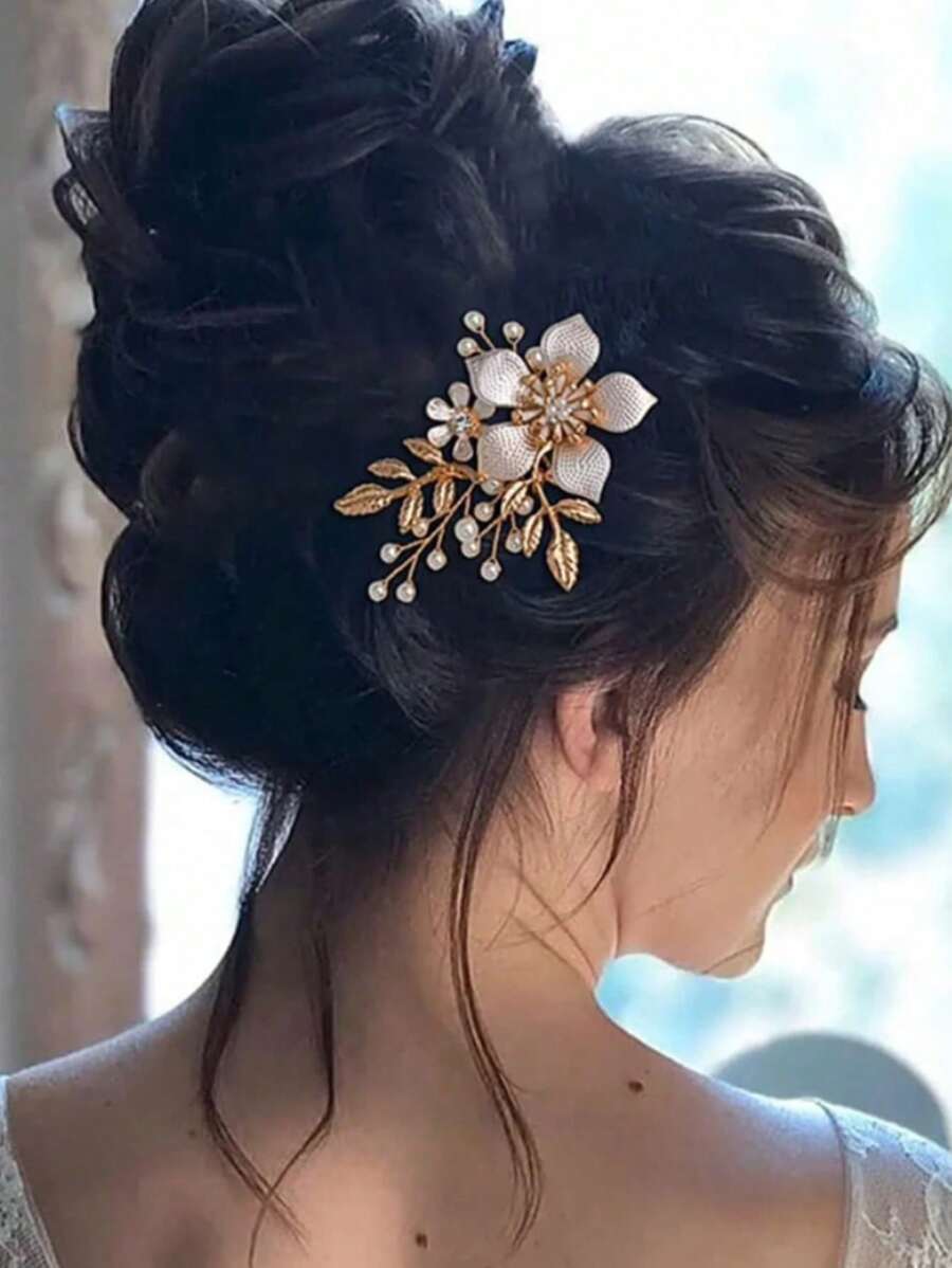 1 件优雅新娘合金花发梳,时尚女士头饰新娘婚礼伴娘发饰 - A - 查看 1