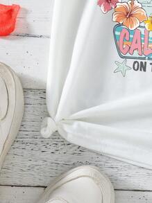 女童卡通印花短袖休闲上衣，日常穿着