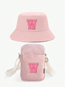2pcs/Set Kids 26 Letter Bucket Hat & Bag Set, Suitable For Boys And Girls Daily Outing Fashion Matching, Perfect Gift, Spring & Summer - Pink - View 33