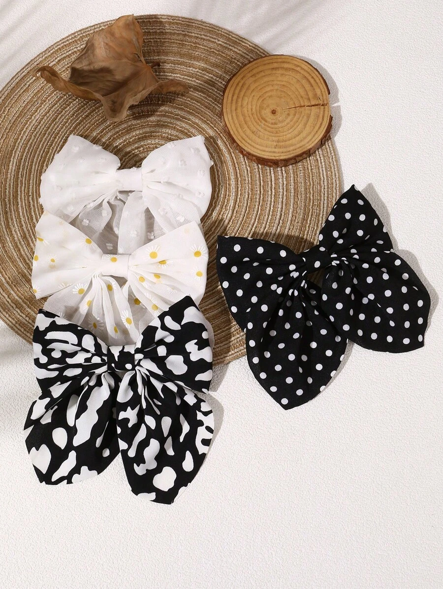 4 pièces Pinces à cheveux mode pour femmes/filles, imprimé vache noir et blanc, rayé, marguerite, pois et nœud, convient pour le port quotidien, cadeau idéal pour les meilleures amies, célébration du Ramadan