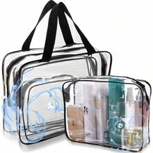 SAC COSMÉTIQUE DE VOYAGE TRANSPARENT 3 EN 1 - ORGANISATEUR DE COSMÉTIQUES 3 PIÈCES ; SAC DE VOYAGE COSMÉTIQUE TRANSPARENT 3 EN 1 AVEC FERMETURE ÉCLAIR POUR COSMÉTIQUES. Accessoires de voyage, sacs de toilette de voyage en PVC portables, imperméables, sacs à cosmétiques pour femmes et hommes, ambiance bohème