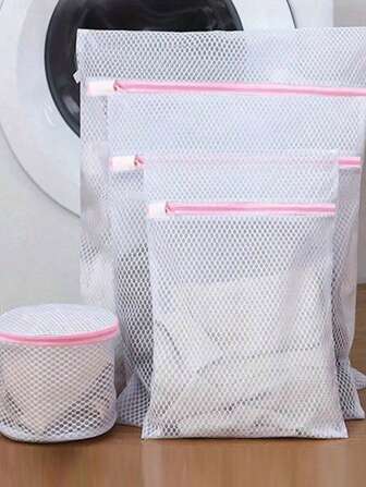 1/3/4 piezas Bolsas de malla con cremallera para la colada, Bolsa de lavandería tipo panal, Adecuado para ropa, camisas, sujetadores, calcetines, pantis, ropa interior, bolsa de almacenamiento de viaje, Primavera, Minimalista, Blusas de verano
