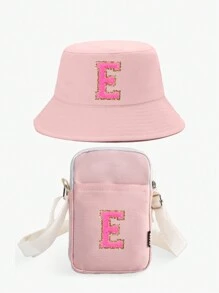 2pcs/Set Kids 26 Letter Bucket Hat & Bag Set, Suitable For Boys And Girls Daily Outing Fashion Matching, Perfect Gift, Spring & Summer - Pink - View 48