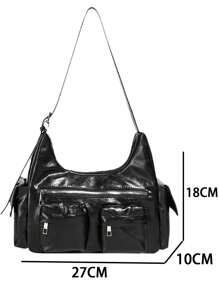 Torba typu hobo na ramię w stylu retro Y2K ze skóry PU z wieloma kieszeniami, idealna do dojazdów do pracy i codziennych modnych stylizacji