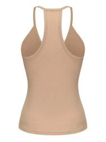 Camiseta de tirantes finos y cuello de barca para mujer, de ajuste ceñido, de costilla, básica sólida, para hacer ejercicio, tipo camiseta corta